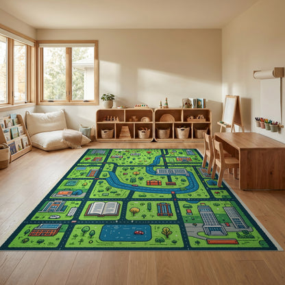 Playful Green City Map Rug