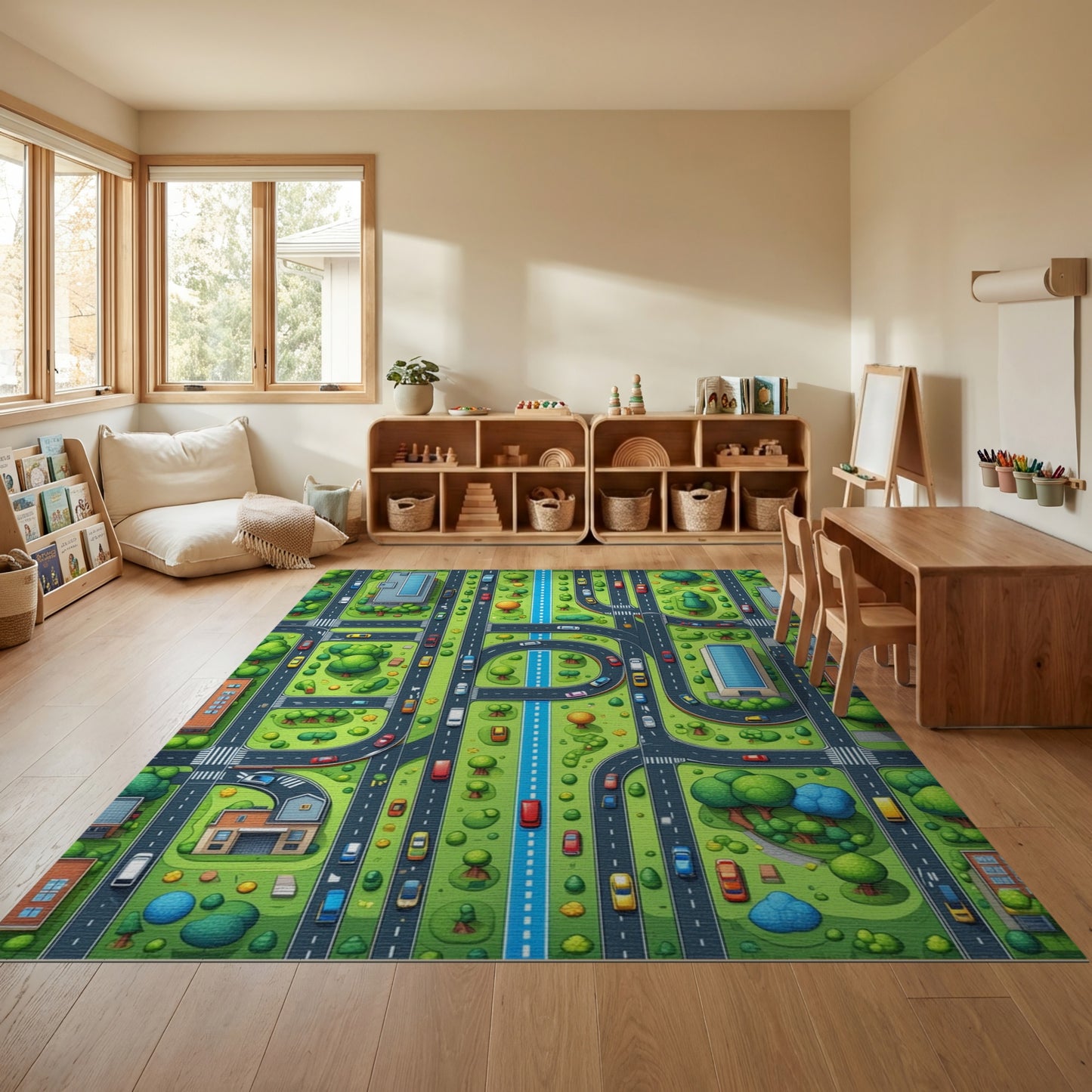 Vibrant Aerial City Grid Trees Rug