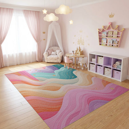 Pastel Wavy Layers Gold Stars Rug