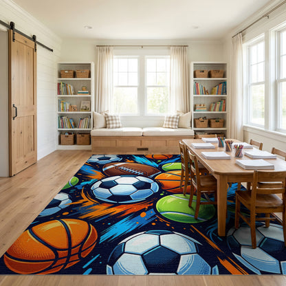 Vibrant Sports Balls Dynamic Splash Rug