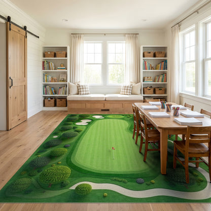 Vibrant Lush Green Golf Trees Bunkers Rug