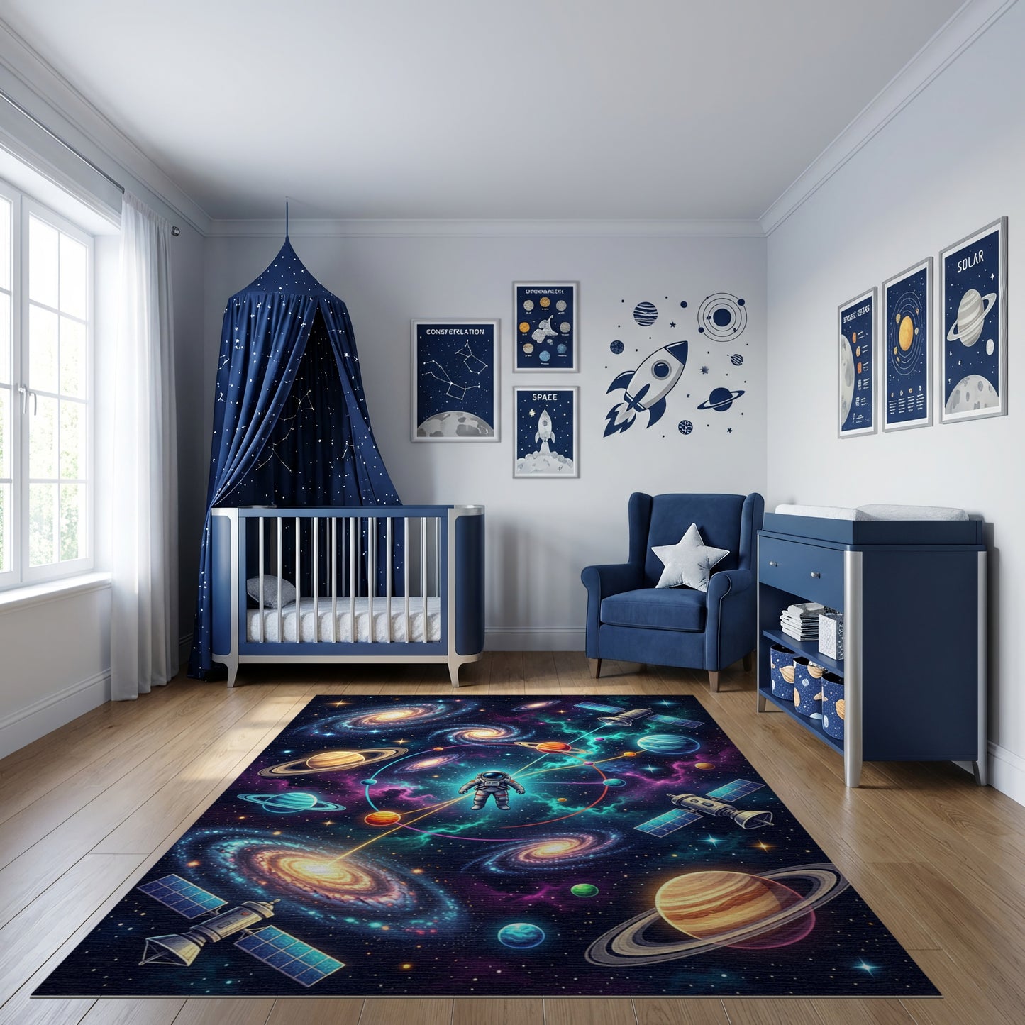 Vibrant Astronaut Cosmic Galaxies Planets Rug