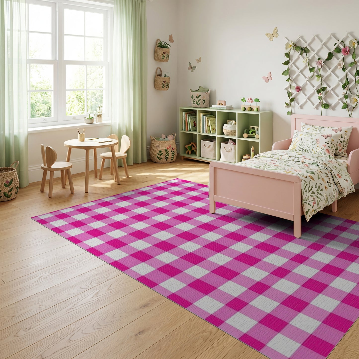 Classic Pink White Gingham Rug