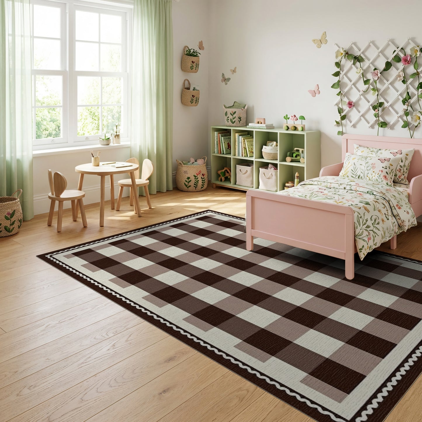 Warm Brown Beige Plaid Rug