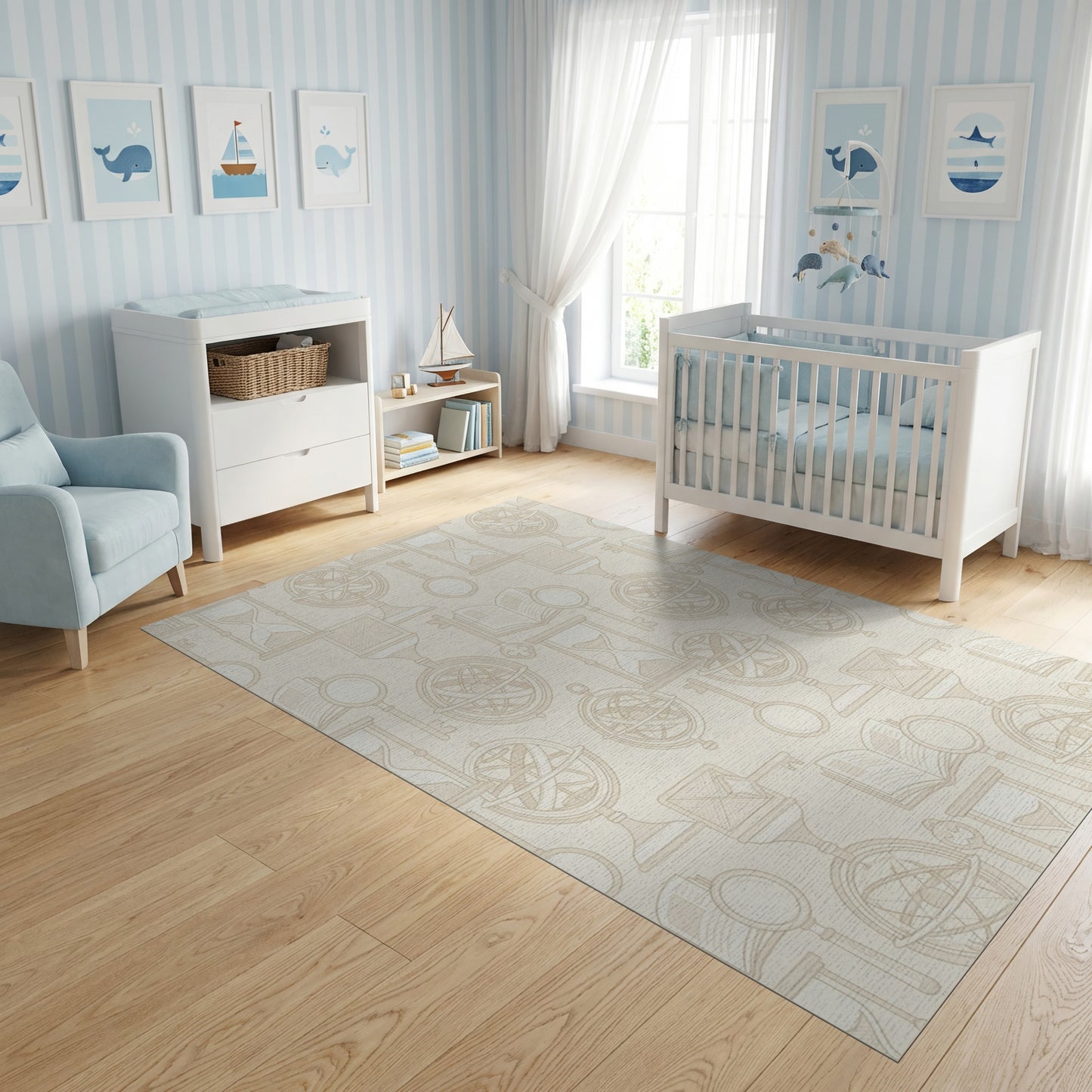 Vintage Hourglass Key Celestial Globe Rug