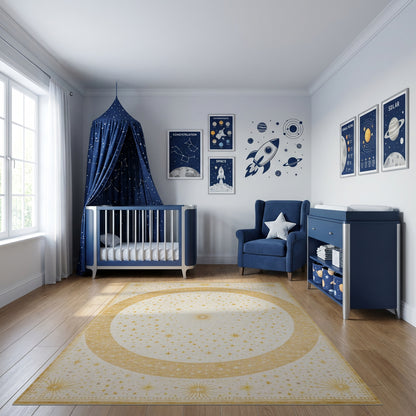 Golden Sunburst Stars Circle Rug