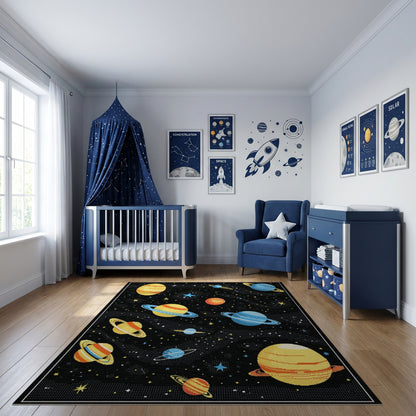 Retro Cosmic Planets Stars Rug