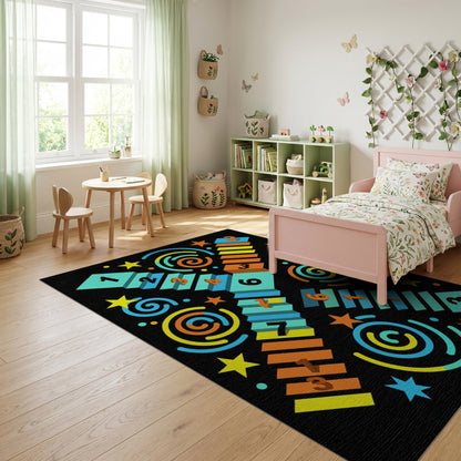 Playful Multicolor Numbered Circles Squares Rug
