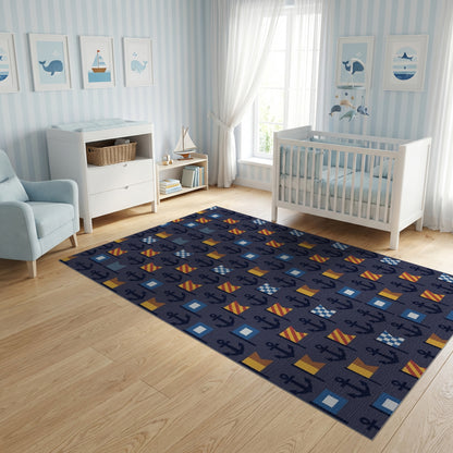 Navy Nautical Anchors Flags Rug