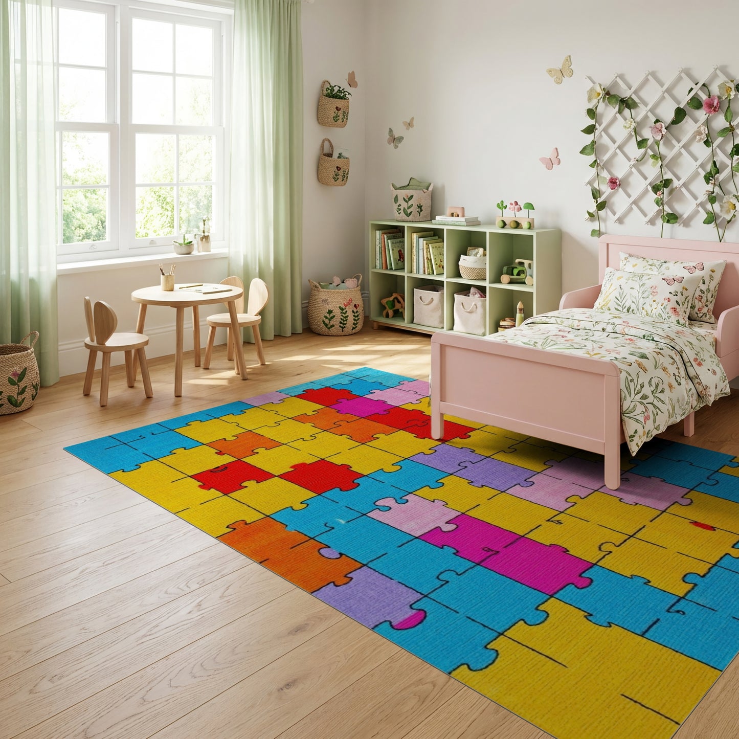 Colorful Jigsaw Puzzle Mosaic Rug