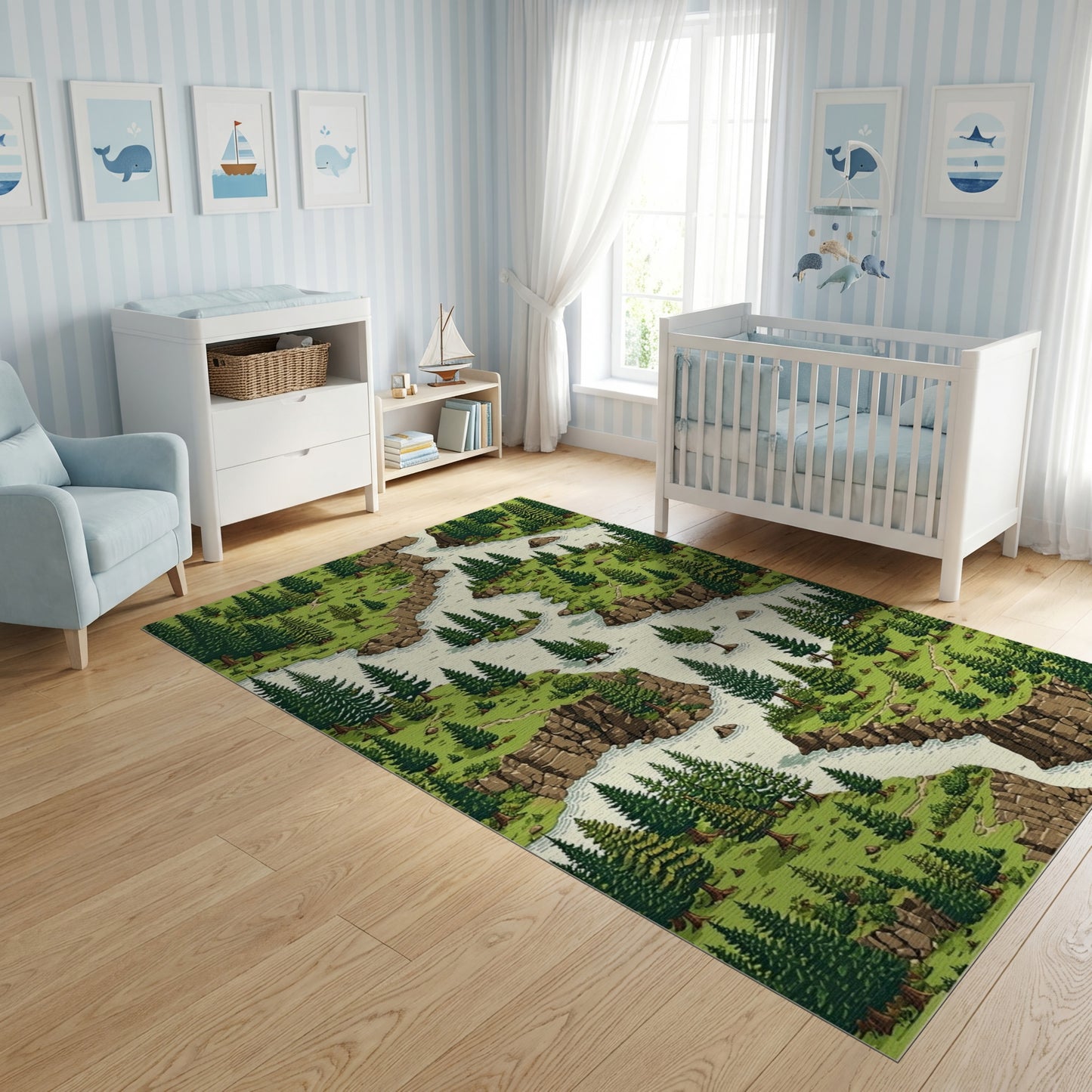 Lush Pine Forest River Canyon Rug