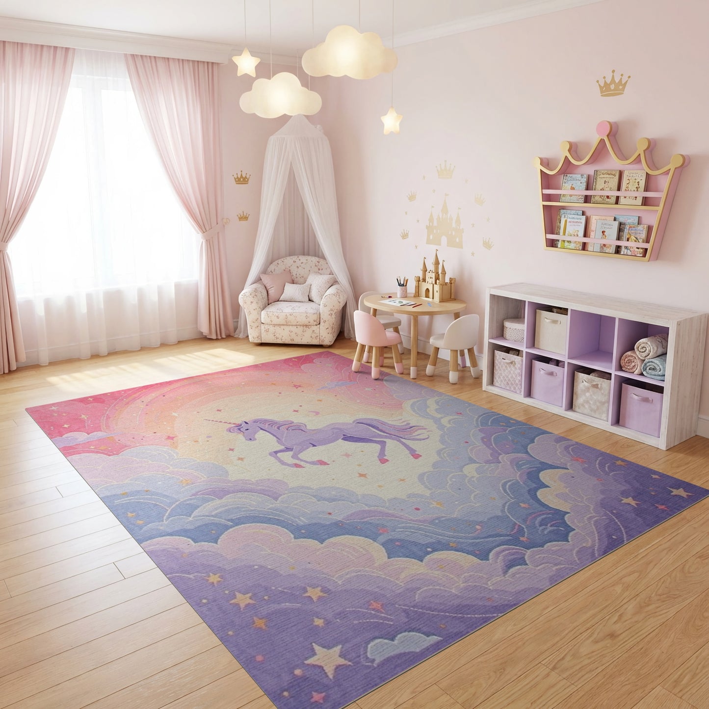 Whimsical Unicorn Clouds Stars Moon Rug