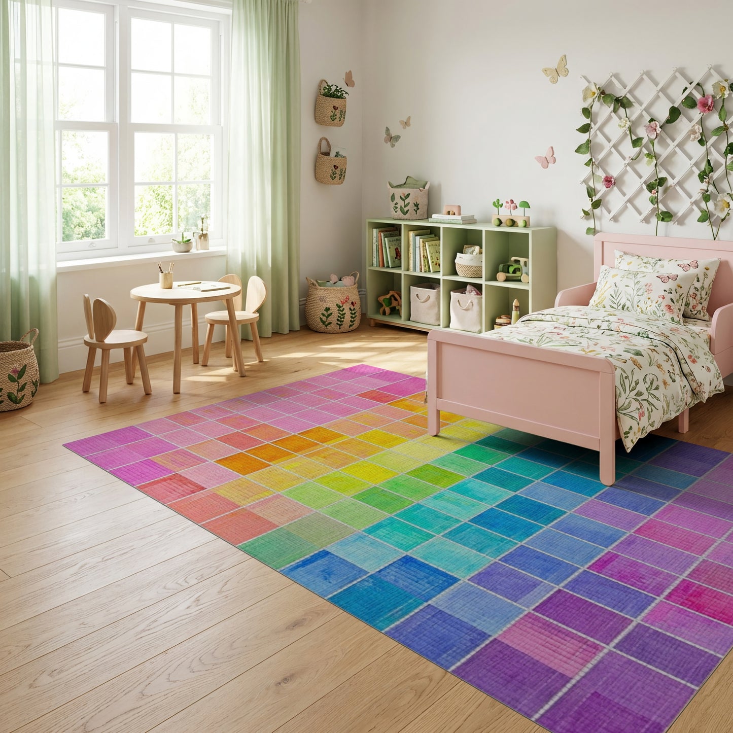Pixelated Rainbow Gradient Grid Rug