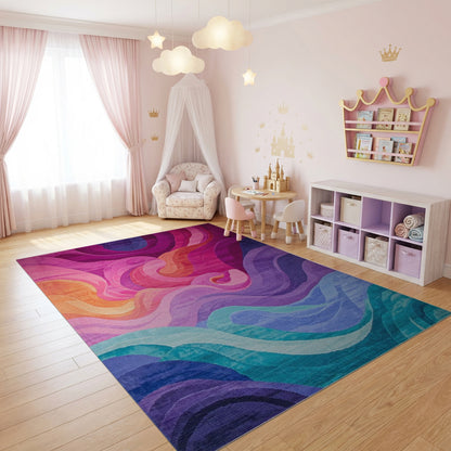 Vibrant Swirling Multicolor Waves Rug