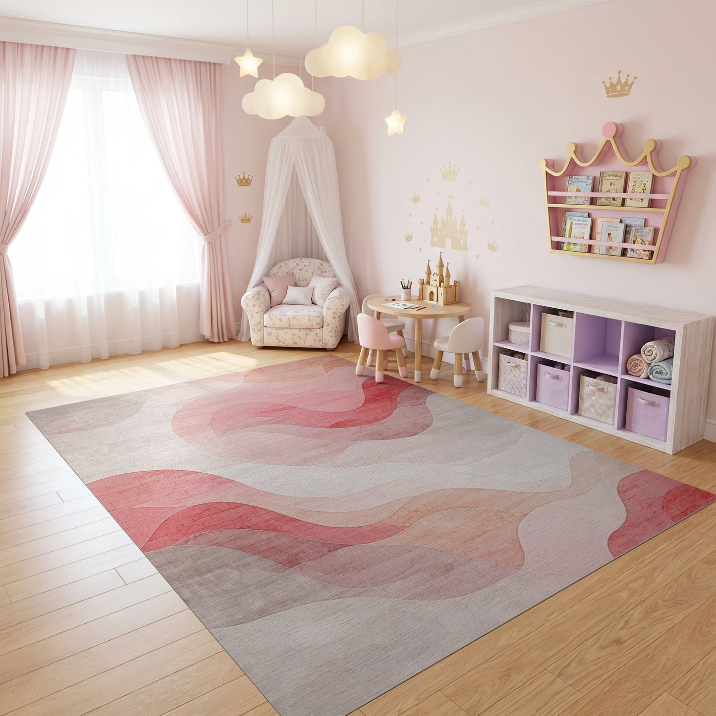 Modern Wavy Blush Tones Rug