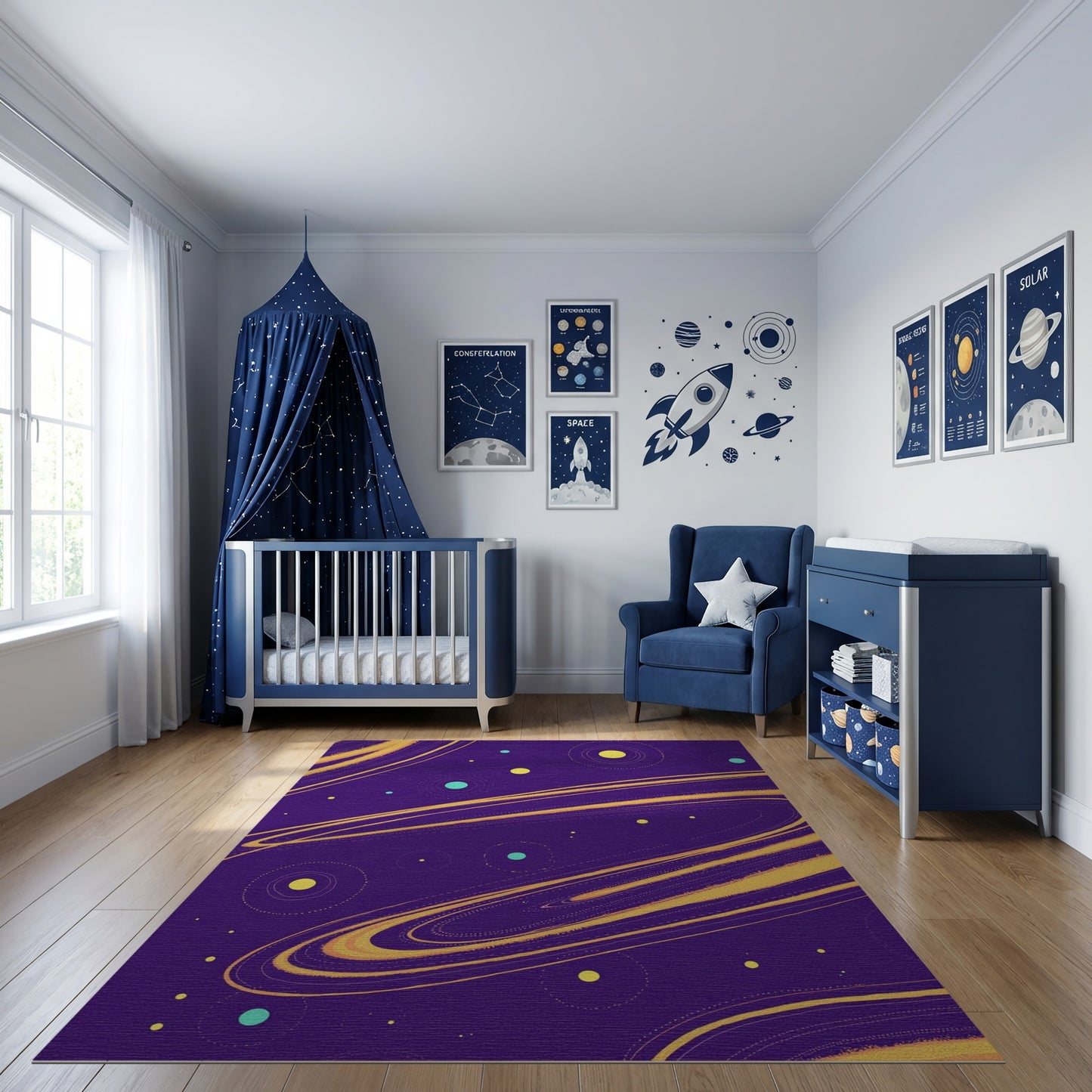 Cosmic Purple Swirling Yellow Teal Rug
