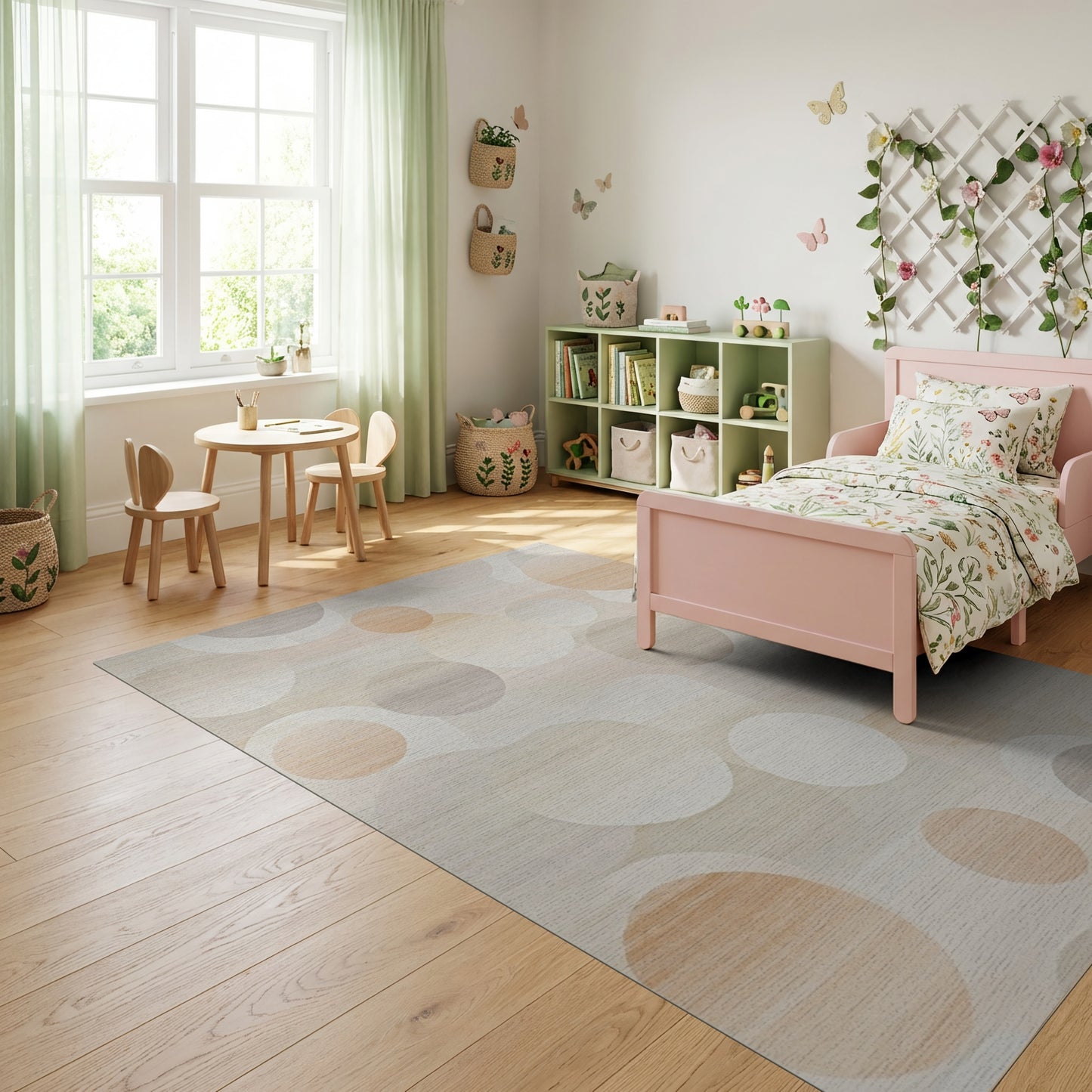 Modern Beige Gray Overlapping Circles Rug