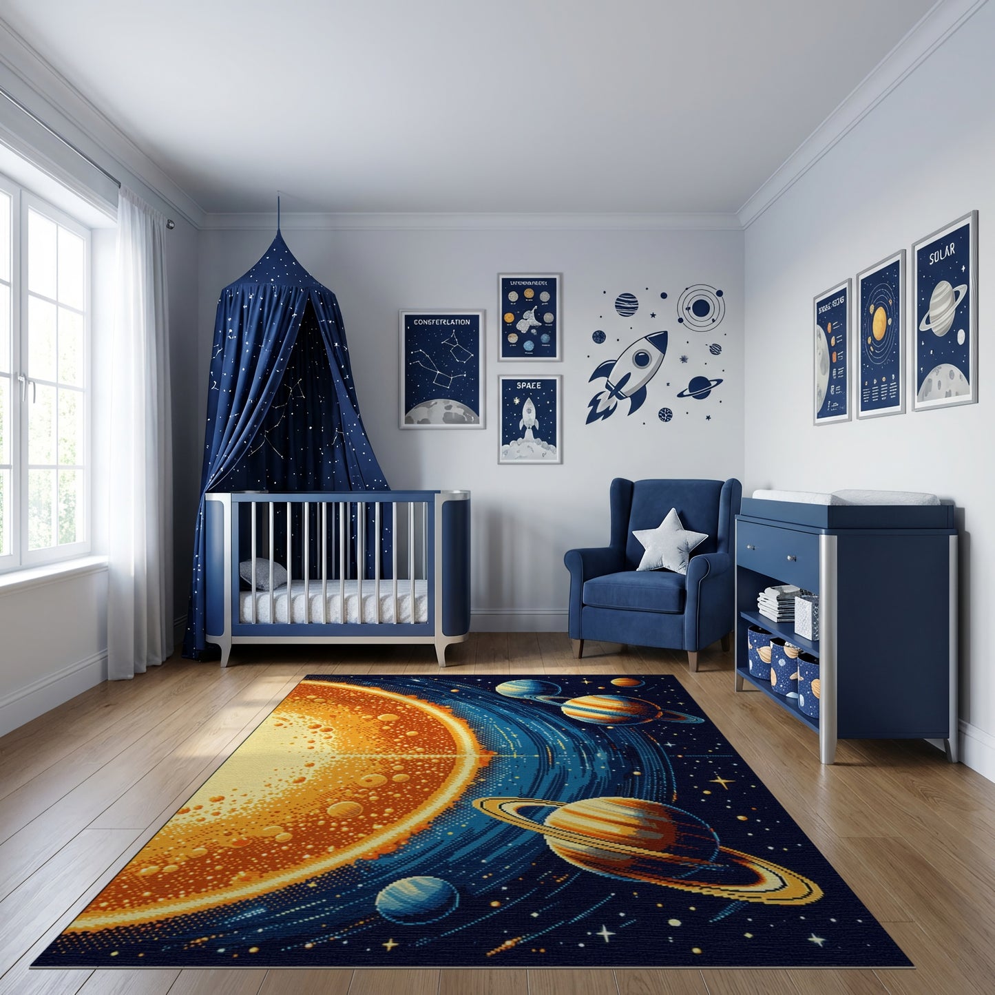 Retro Solar System Cosmic Planets Rug