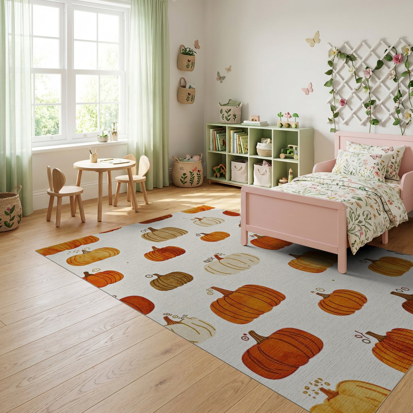 Whimsical Watercolor Pumpkin Warm Tones Rug