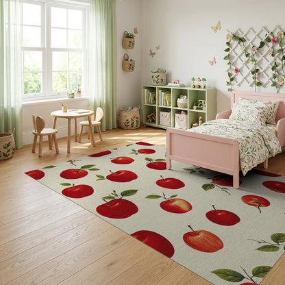 Whimsical Red Apples Green Leaves Rug