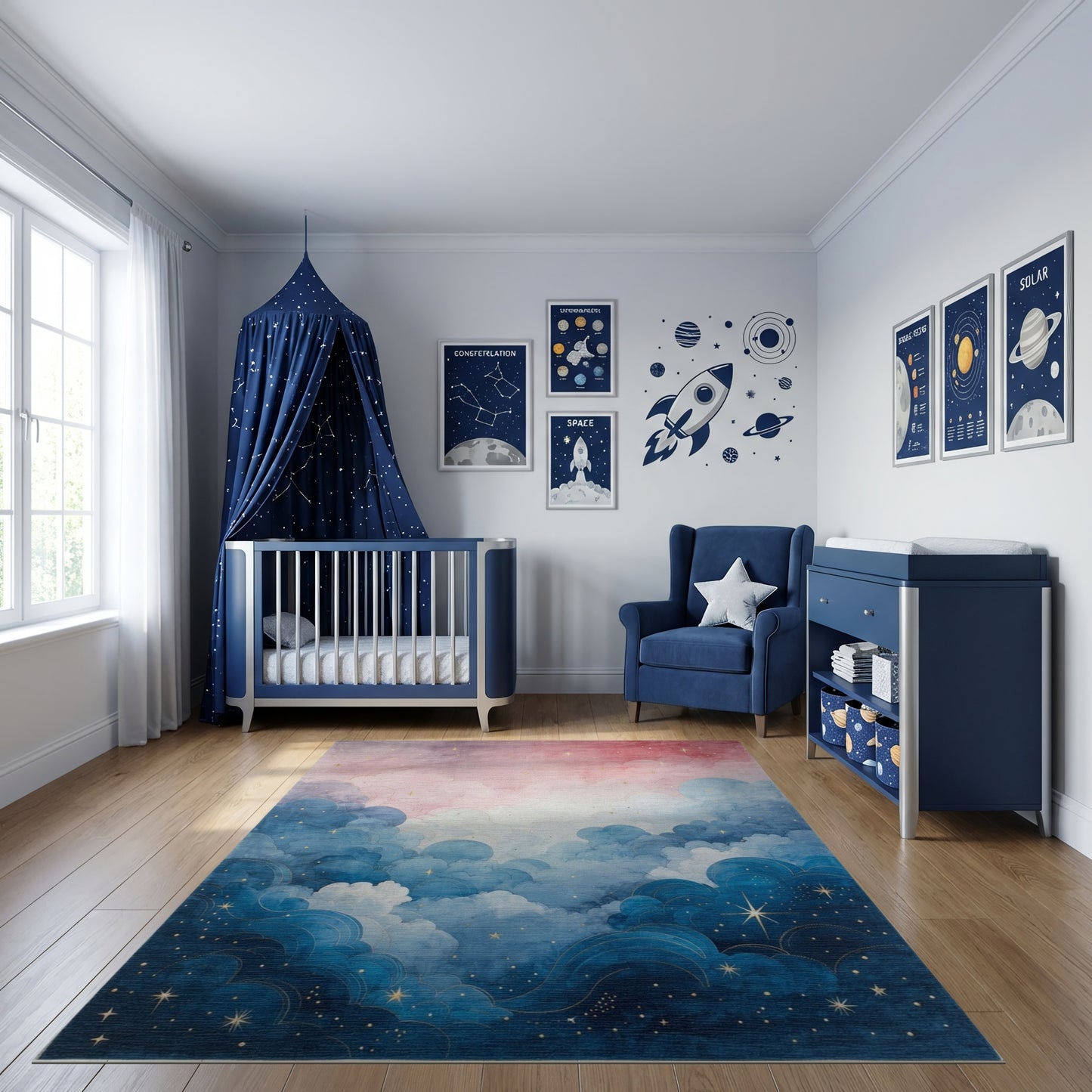 Dreamy Pink Blue Starry Clouds Rug