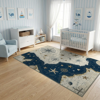 Vintage Nautical Compass Starfish Rug