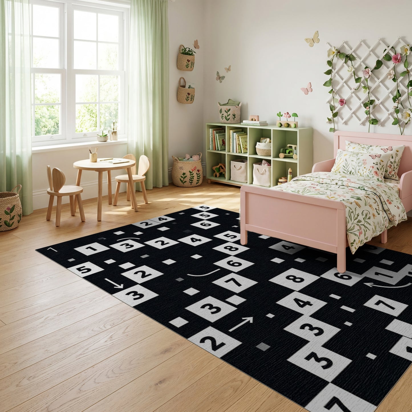 Black White Numeric Arrow Puzzle Rug