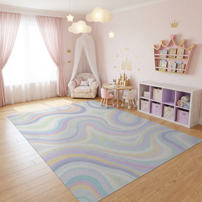 Lavender Pink Teal Yellow Wavy Rug