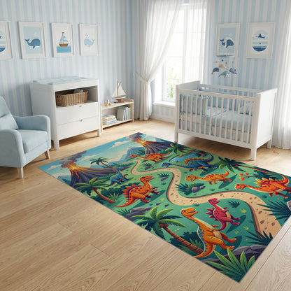Bright Dino Trail Erupting Volcanoes Rug