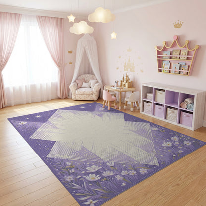 Purple Starry Geometric Floral Rug
