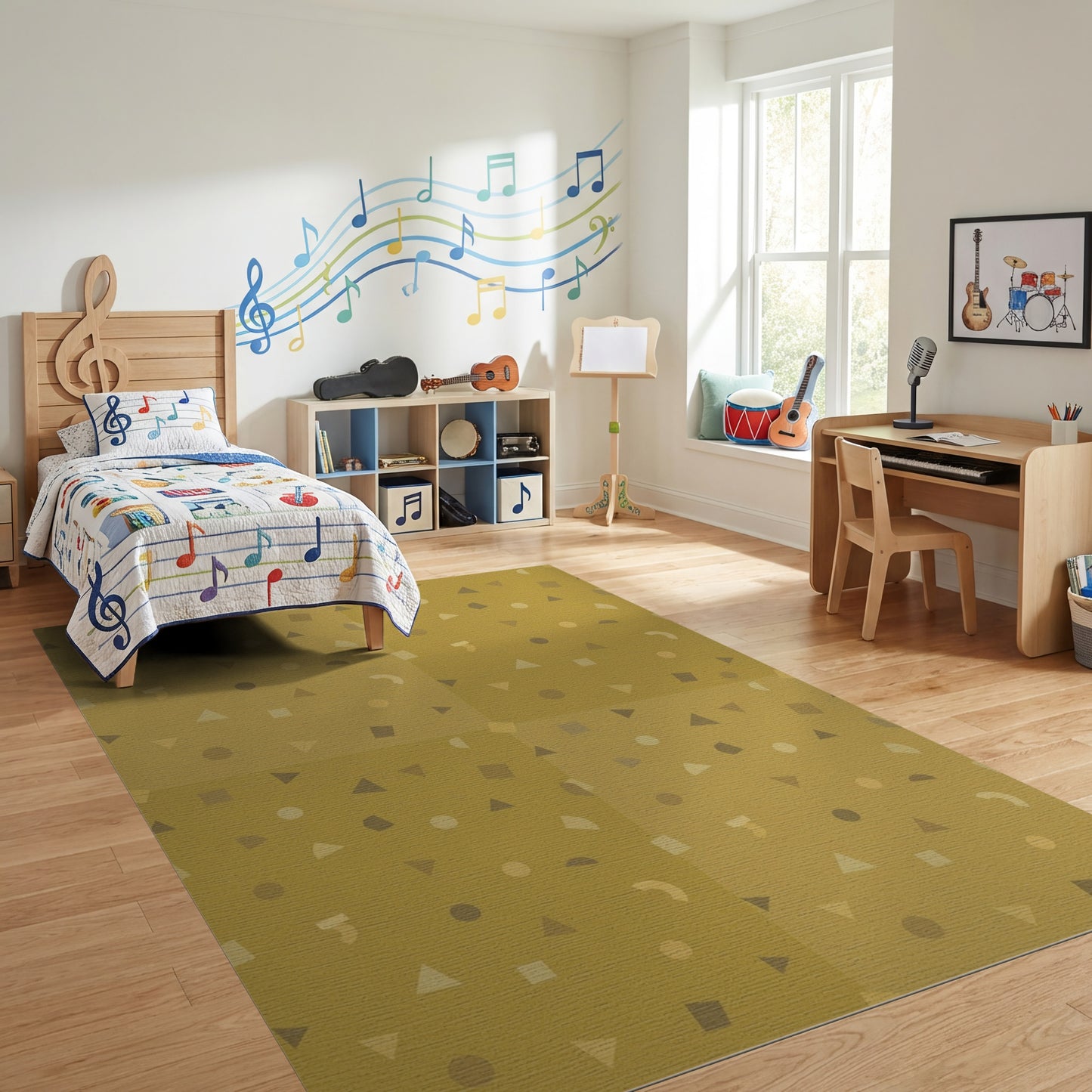 Warm Tan Triangle Dot Geometric Rug