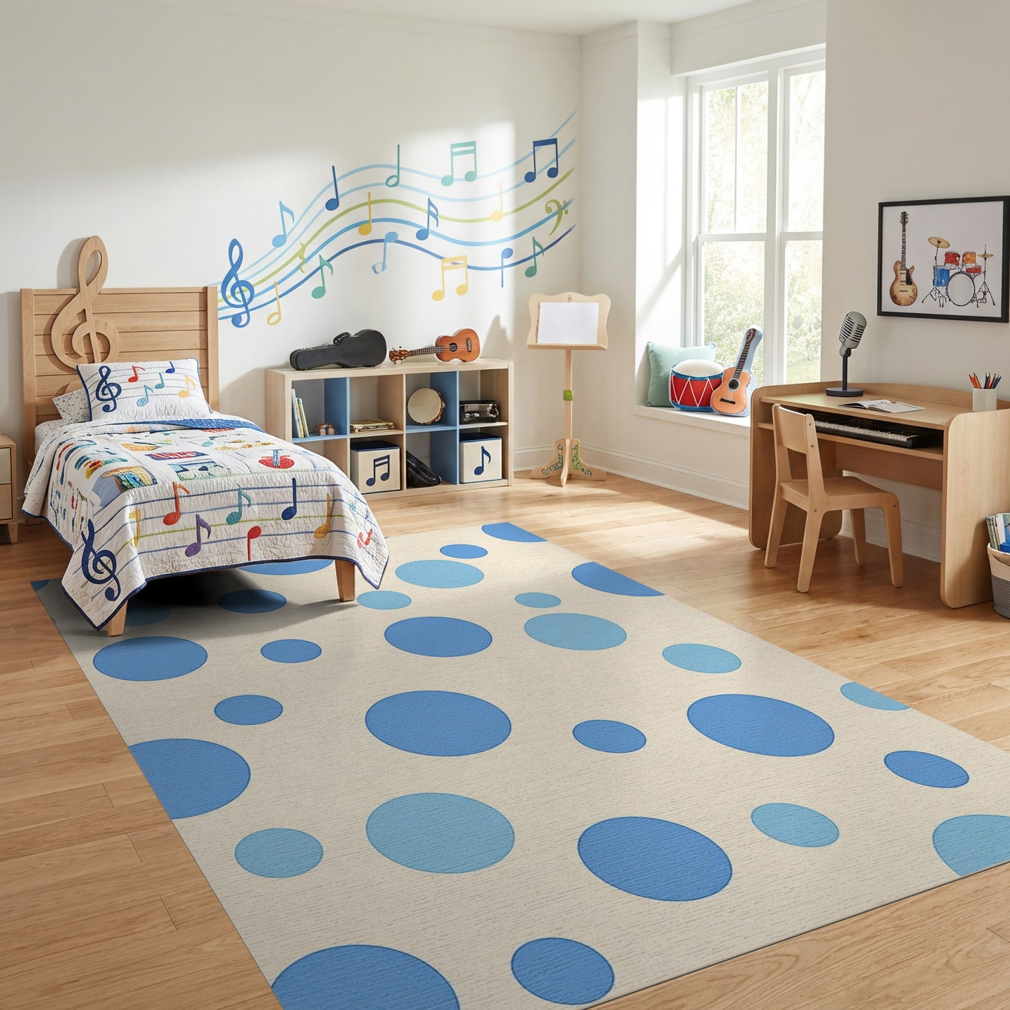 Whimsical Blue Polka Dots Rug