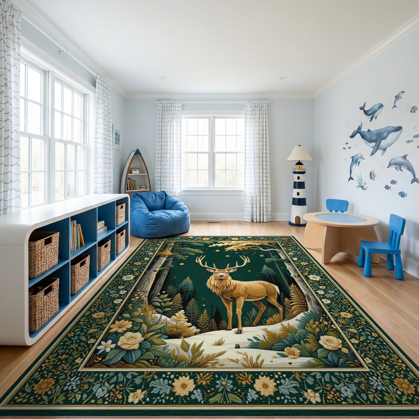 Majestic Golden Stag Enchanted Forest Rug