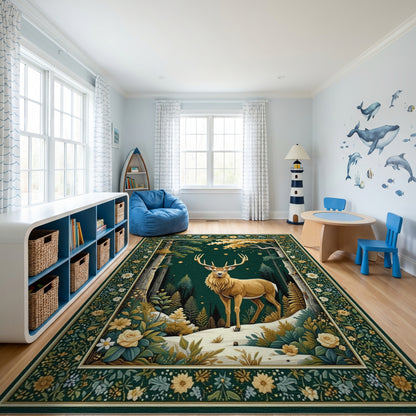 Majestic Golden Stag Enchanted Forest Rug