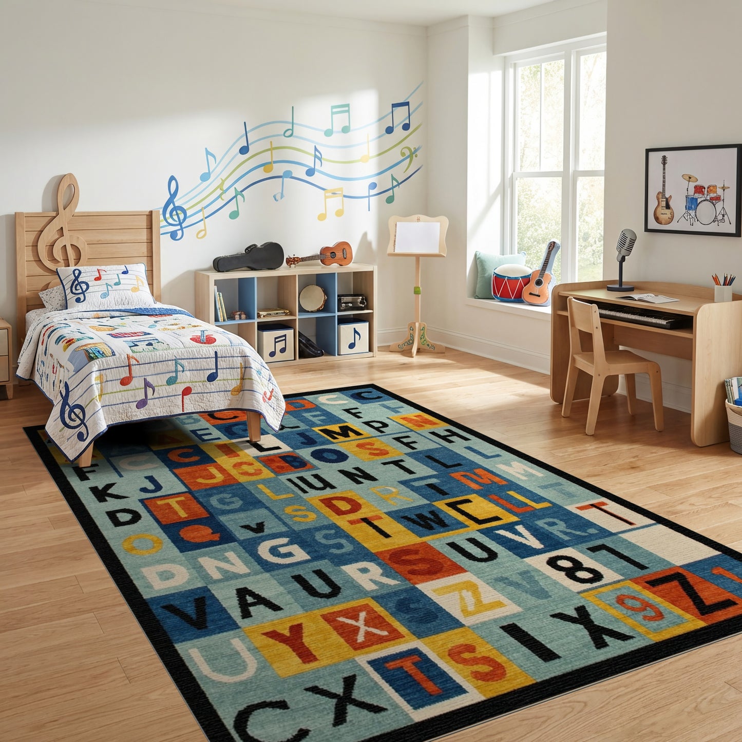 Playful Multicolored Alphabet Grid Rug