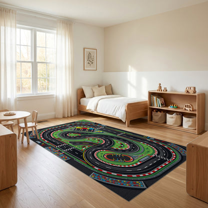 Winding Checkered Racetrack Pattern Rug