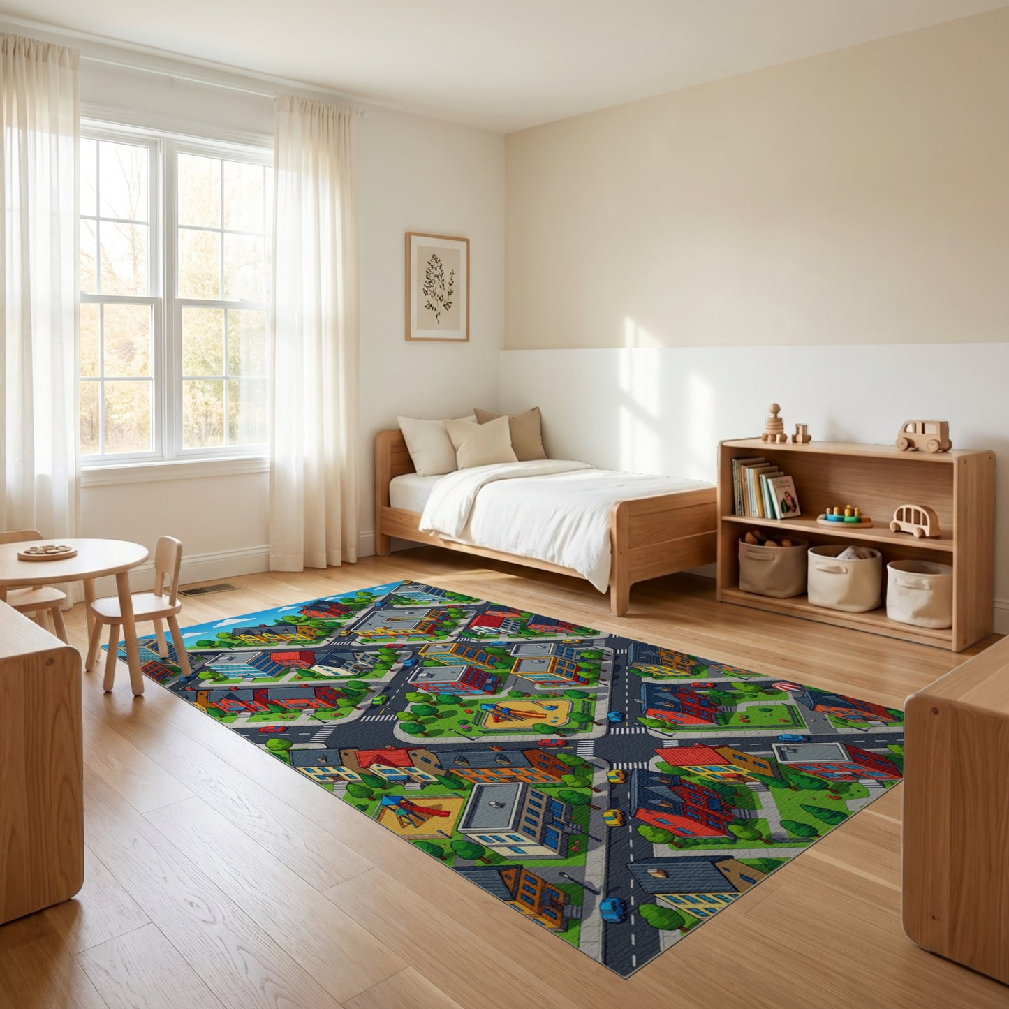 Playful Colorful Isometric City Rug
