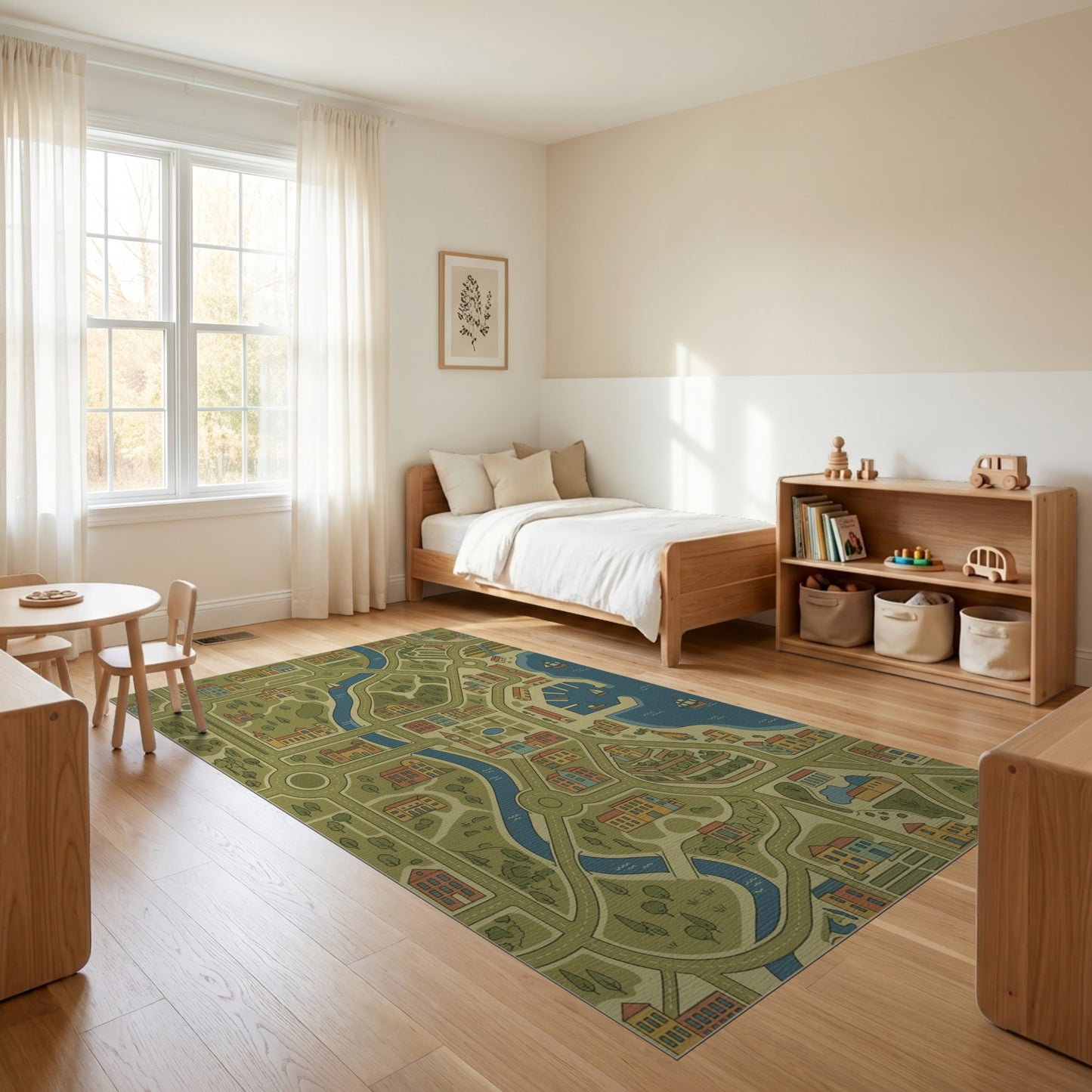 Whimsical Riverside Harbor Town Rug
