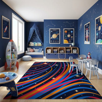 Vibrant Cosmic Swirling Stars Rug