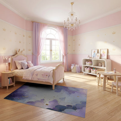 Dreamy Purple Clouds Stars Golden Moons Rug
