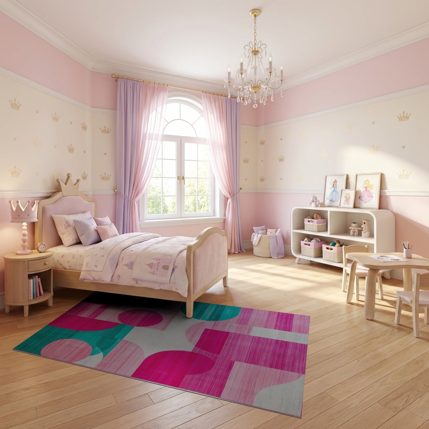 Playful Teal Pink Overlapping Circles Rug