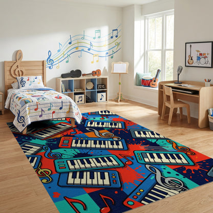 Vibrant Musical Keyboards Splatter Notes Rug