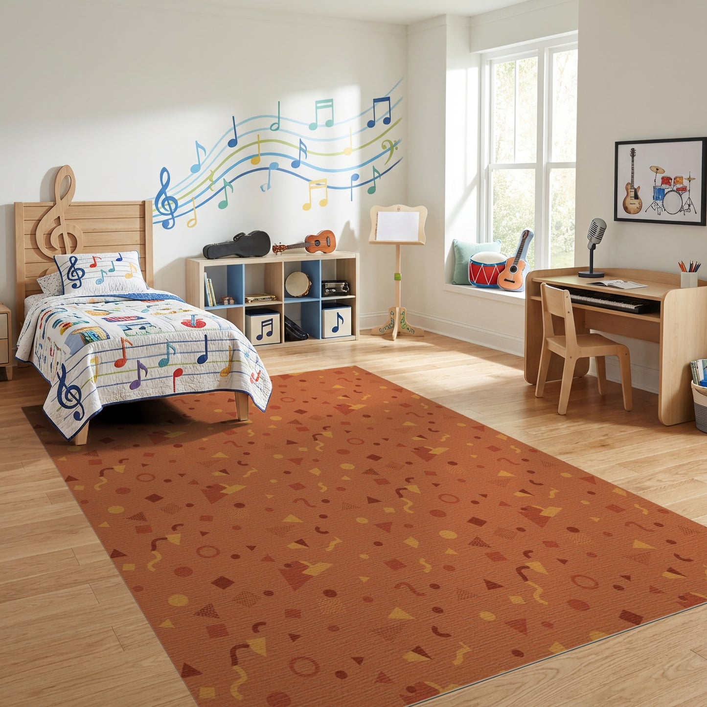 Burnt Orange Abstract Geometric Shapes Rug