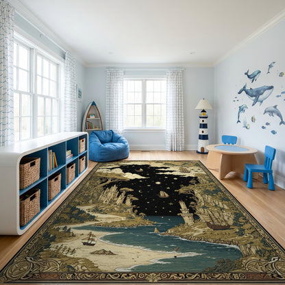 Ornate Starry Fantasy Castles Ships Rug