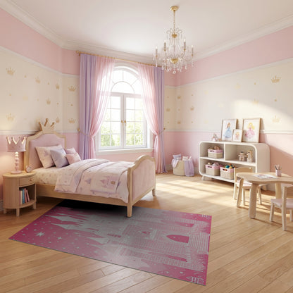 Pink Fairy Castle Stars Sparkles Rug