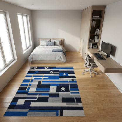 Navy Soccer Ball Star Geometric Rug