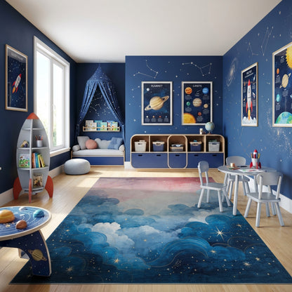Dreamy Pink Blue Starry Clouds Rug