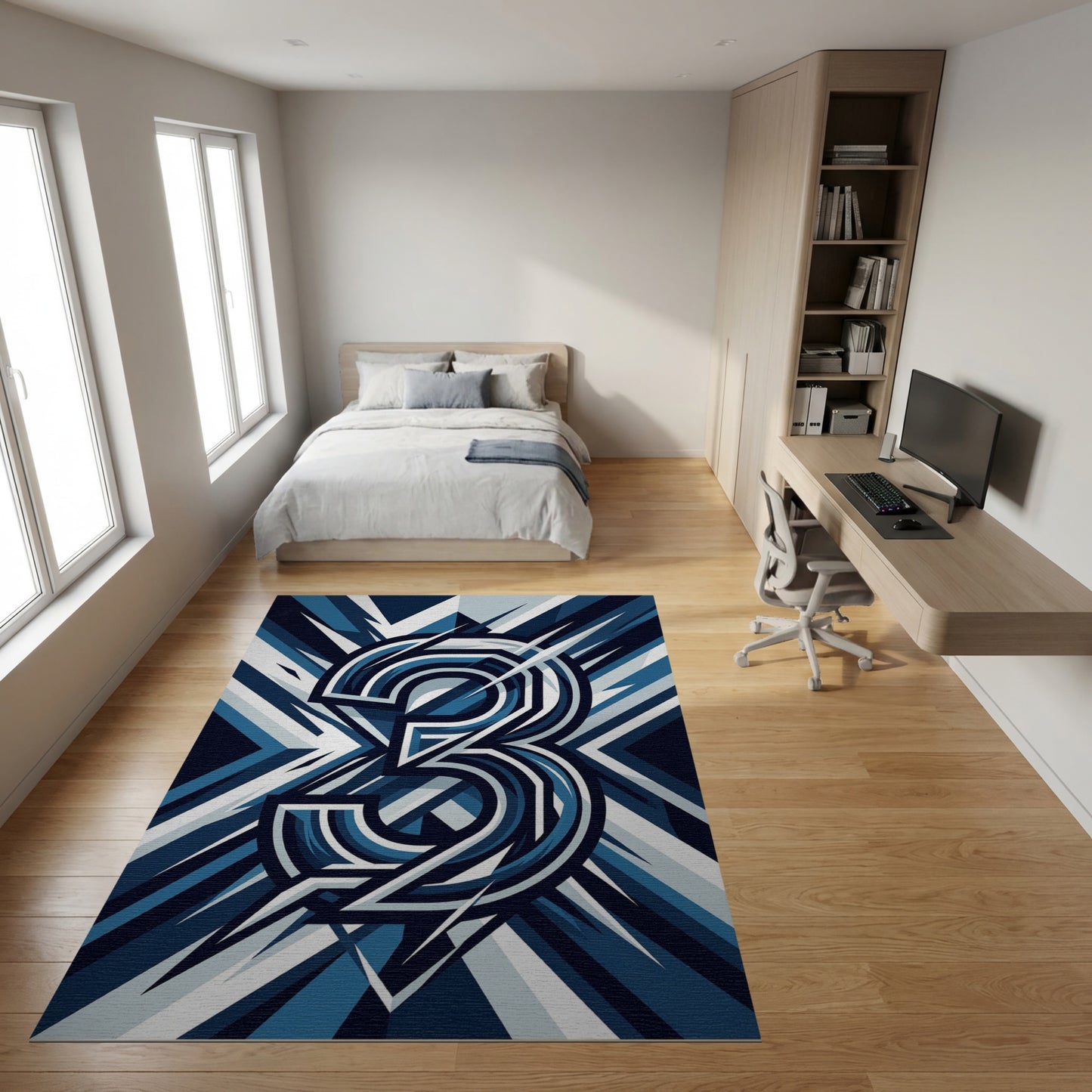 Navy White Bold 3 Geometric Rug