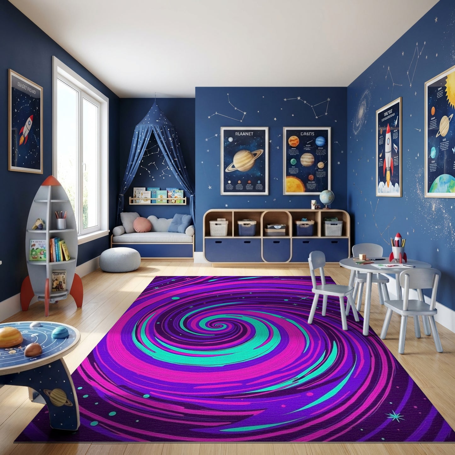 Psychedelic Pink Purple Teal Swirl Rug