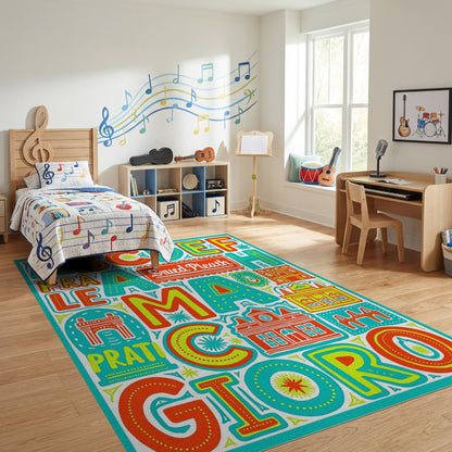 Colorful Oversized Alphabet Buildings Rug